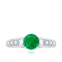 Genuine Emerald Art Deco Engagement Ring with Diamond