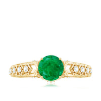 Genuine Emerald Art Deco Engagement Ring with Diamond