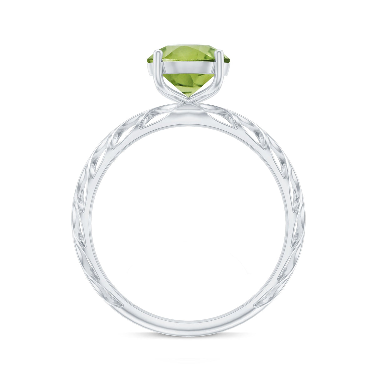 Natural 2 Carat Round Shape Peridot Solitaire Engagement Ring