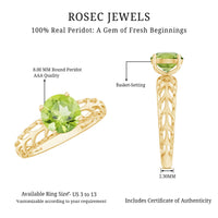 Natural 2 Carat Round Shape Peridot Solitaire Engagement Ring