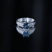 Round 1.35 carat London Blue Topaz vintage engagement ring with Celtic style band by Rosec Jewels.