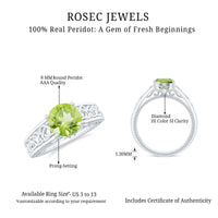 Real 2 Carat Peridot Celtic Knot Engagement Ring with Surprise Diamond by Rosec Jewels, featuring intricate Celtic design and sparkling accents.