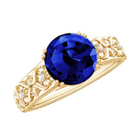 Nature Inspired 2.7 Carat Lab Grown Blue Sapphire Engagement Ring with Diamond