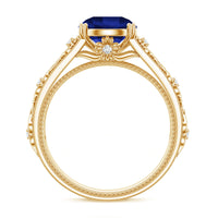 Nature Inspired 2.7 Carat Lab Grown Blue Sapphire Engagement Ring with Diamond