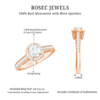 Certified Round Moissanite Halo Engagement Ring for Women