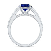 Solitaire Created Blue Sapphire Statement Engagement Ring with Moissanite