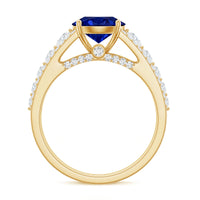 Solitaire Created Blue Sapphire Statement Engagement Ring with Moissanite