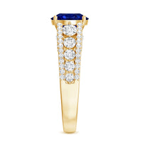 Solitaire Created Blue Sapphire Statement Engagement Ring with Moissanite