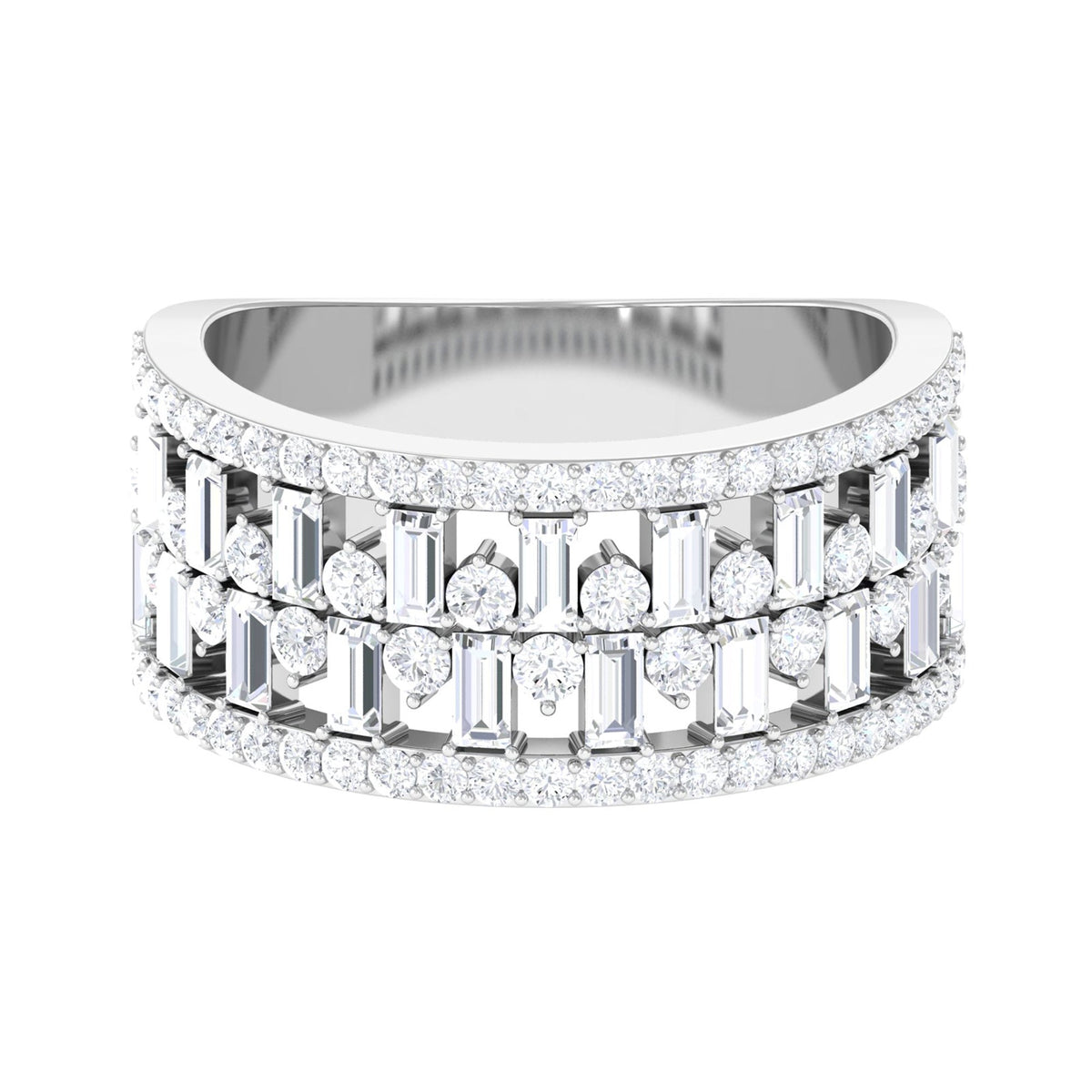 Designer Round and Baguette Cut Zircon Wedding Band
