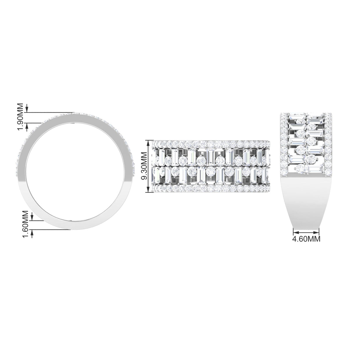 Designer Round and Baguette Cut Zircon Wedding Band