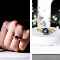 Handpicked Natural Black Pearl Solitaire Engagement Ring With Certificate