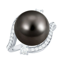 Tahitian Black Pearl Art Deco Engagement Ring with Diamond