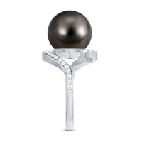 Tahitian Black Pearl Art Deco Engagement Ring with Diamond