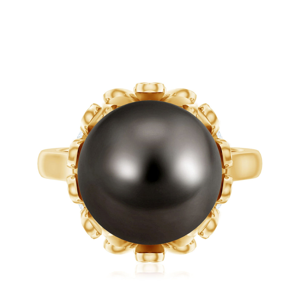 8 carat Tahitian black pearl engagement ring with floral setting by Rosec Jewels, featuring a solitaire design in rings.
