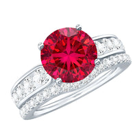 Certified Lab Grown Ruby and Moissanite Wedding Ring Set For Her
