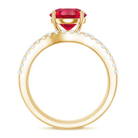 Certified Lab Grown Ruby and Moissanite Wedding Ring Set For Her