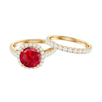 Lab Created Ruby Halo Engagement Ring with Moissanite Enhancer Ring
