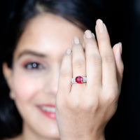Created Ruby Statement Engagement Ring with Moissanite Side Stones