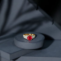Created Ruby Statement Engagement Ring with Moissanite Side Stones
