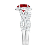 Round Cut Lab Created Ruby and Moissanite Bridal Ring Set