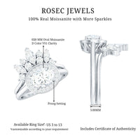 Designer Moissanite Oval Halo Wedding Ring Set with Certificate