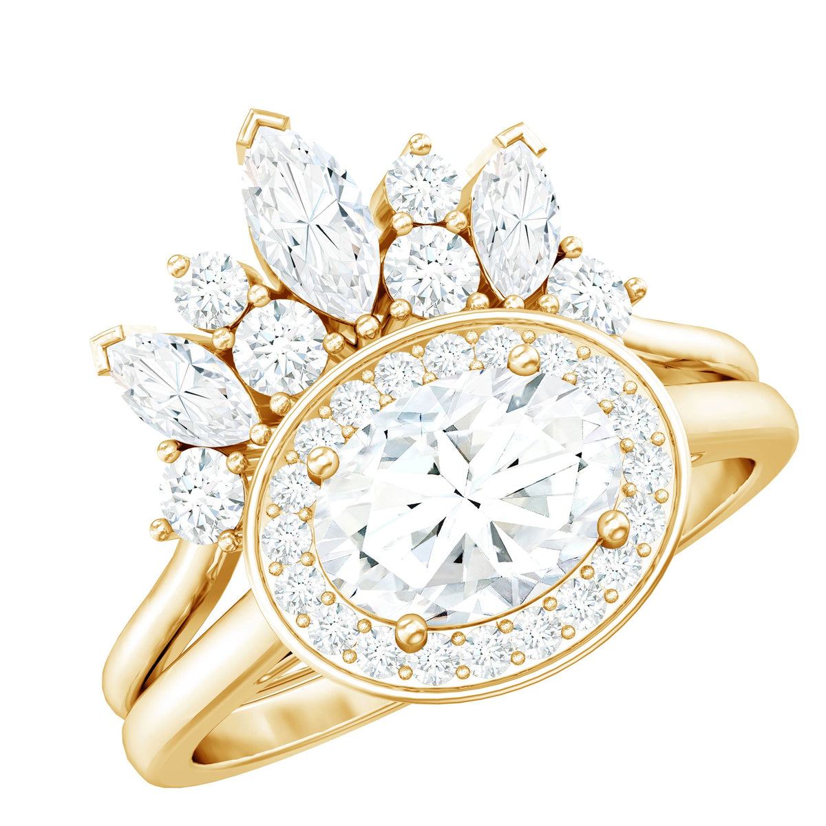 Designer Moissanite Oval Halo Wedding Ring Set with Certificate