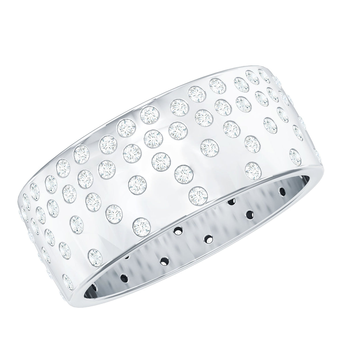 Certified Moissanite Wide Wedding Band in Flush Setting
