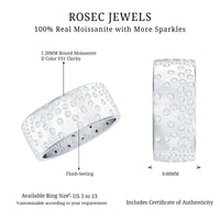 Certified Moissanite Wide Wedding Band in Flush Setting