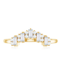 Baguette and Round Cut Moissanite Chevron Stackable Ring