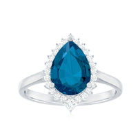 Pear Shaped London Blue Topaz and Diamond Statement Engagement Ring