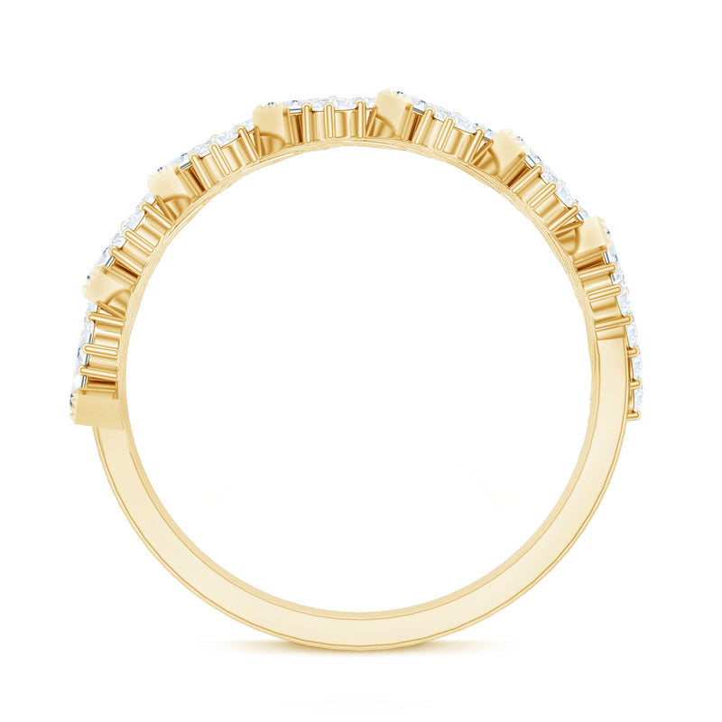 Rosec Jewels certified baguette and round moissanite half eternity wedding band with sparkling gemstones on a sleek silver ring