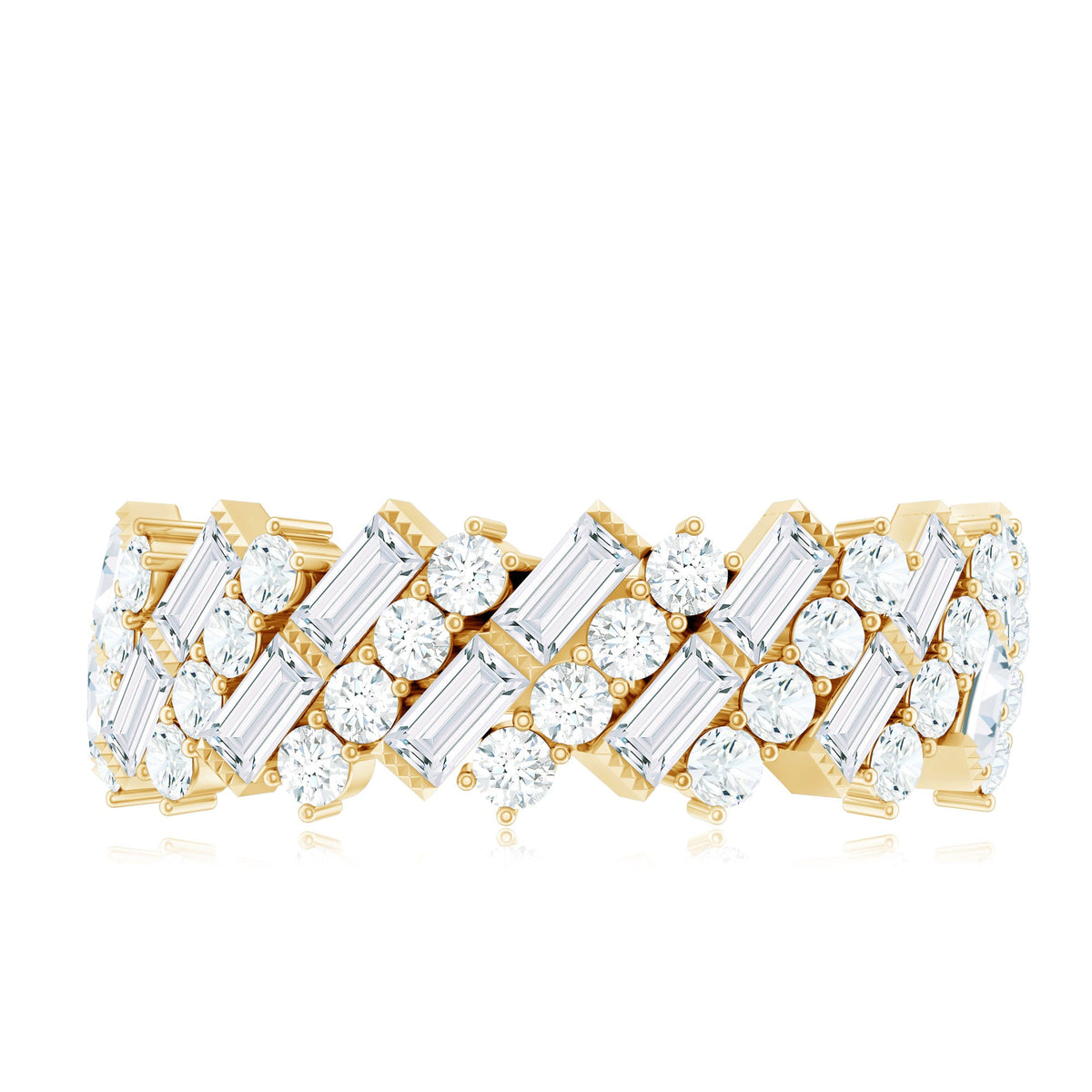 Certified Baguette and Round Moissanite Half Eternity Wedding Band