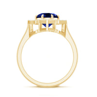 Certified 2.7 Carat Lab Grown Blue Sapphire Engagement Ring with Diamond Star Halo