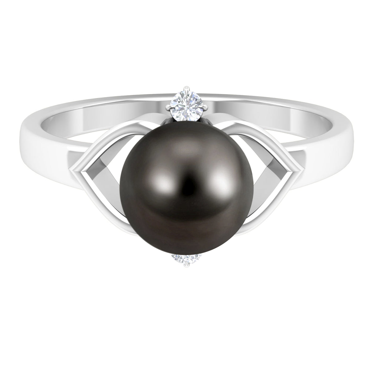 Genuine Tahitian Pearl Solitaire Split Shank Engagement Ring with Diamond