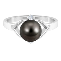 Genuine Tahitian Pearl Solitaire Split Shank Engagement Ring with Diamond