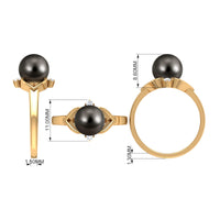Genuine Tahitian Pearl Solitaire Split Shank Engagement Ring with Diamond