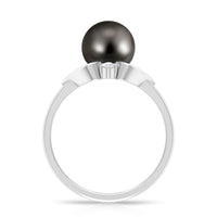 Genuine Tahitian Pearl Solitaire Split Shank Engagement Ring with Diamond