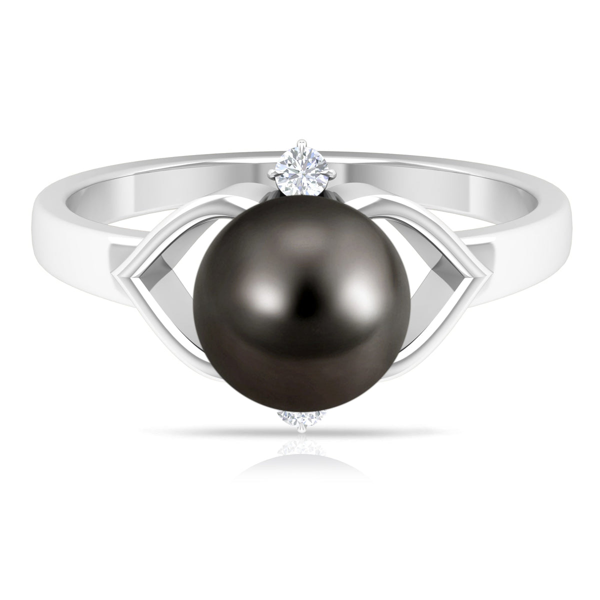 Genuine Tahitian Pearl Solitaire Split Shank Engagement Ring with Diamond