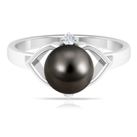 Genuine Tahitian Pearl Solitaire Split Shank Engagement Ring with Diamond