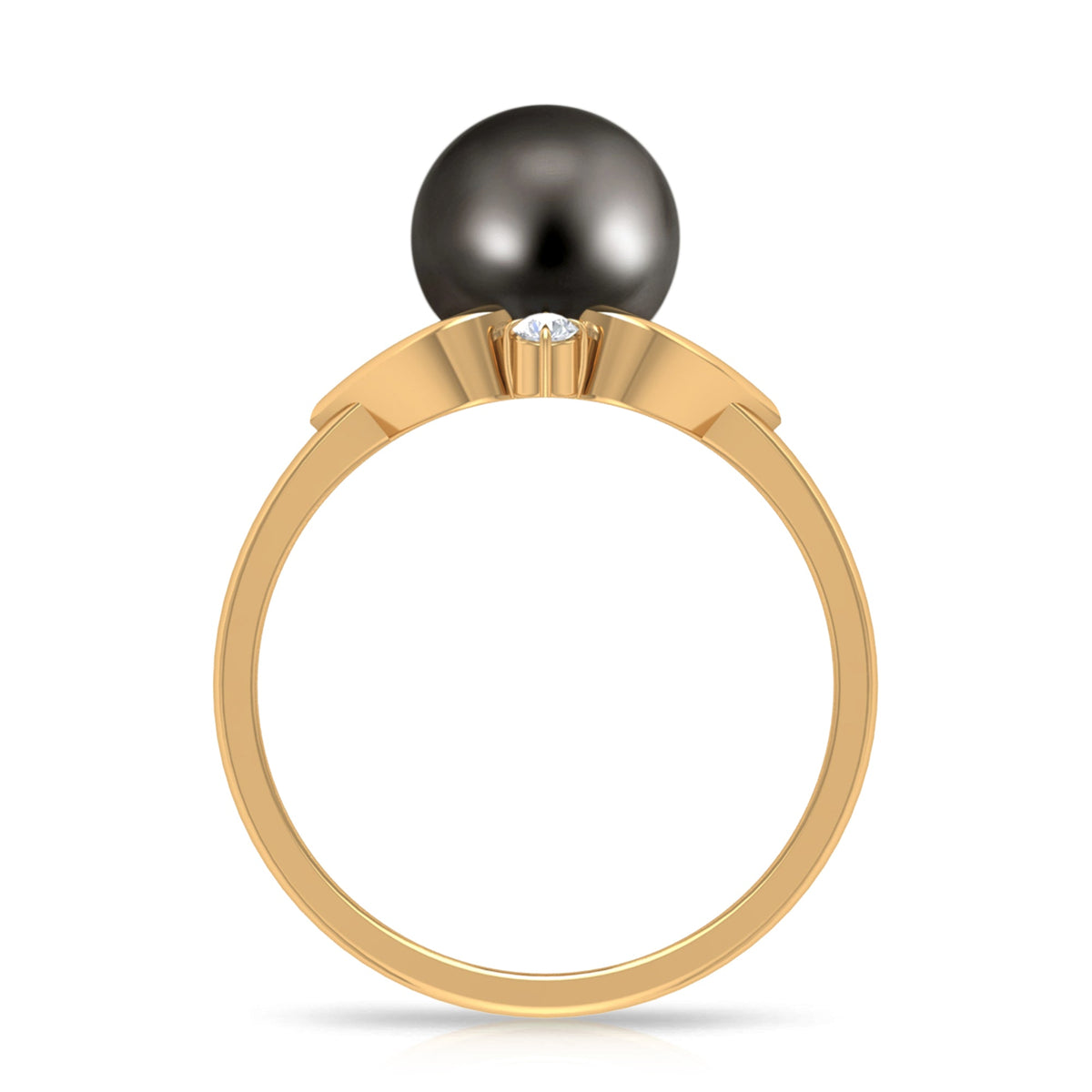 Genuine Tahitian Pearl Solitaire Split Shank Engagement Ring with Diamond