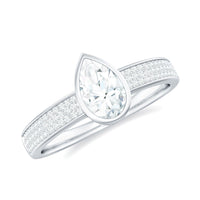 Pear Cut Moissanite Bezel Set Engagement Ring With Side Stones