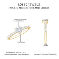 Certified 5 MM Moissanite Heart Engagement Ring with Side Stones