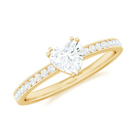 Solitaire Moissanite Heart Promise Ring with Side Stones
