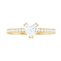 Solitaire Moissanite Heart Promise Ring with Side Stones