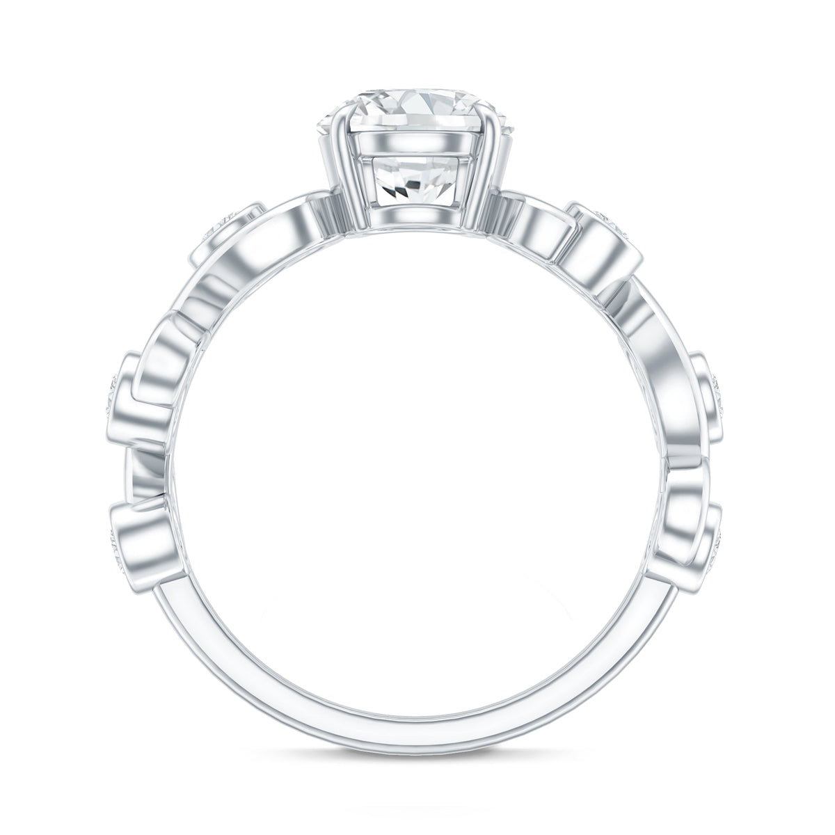 Certified Moissanite Engagement Ring with Ivy Scroll Shank