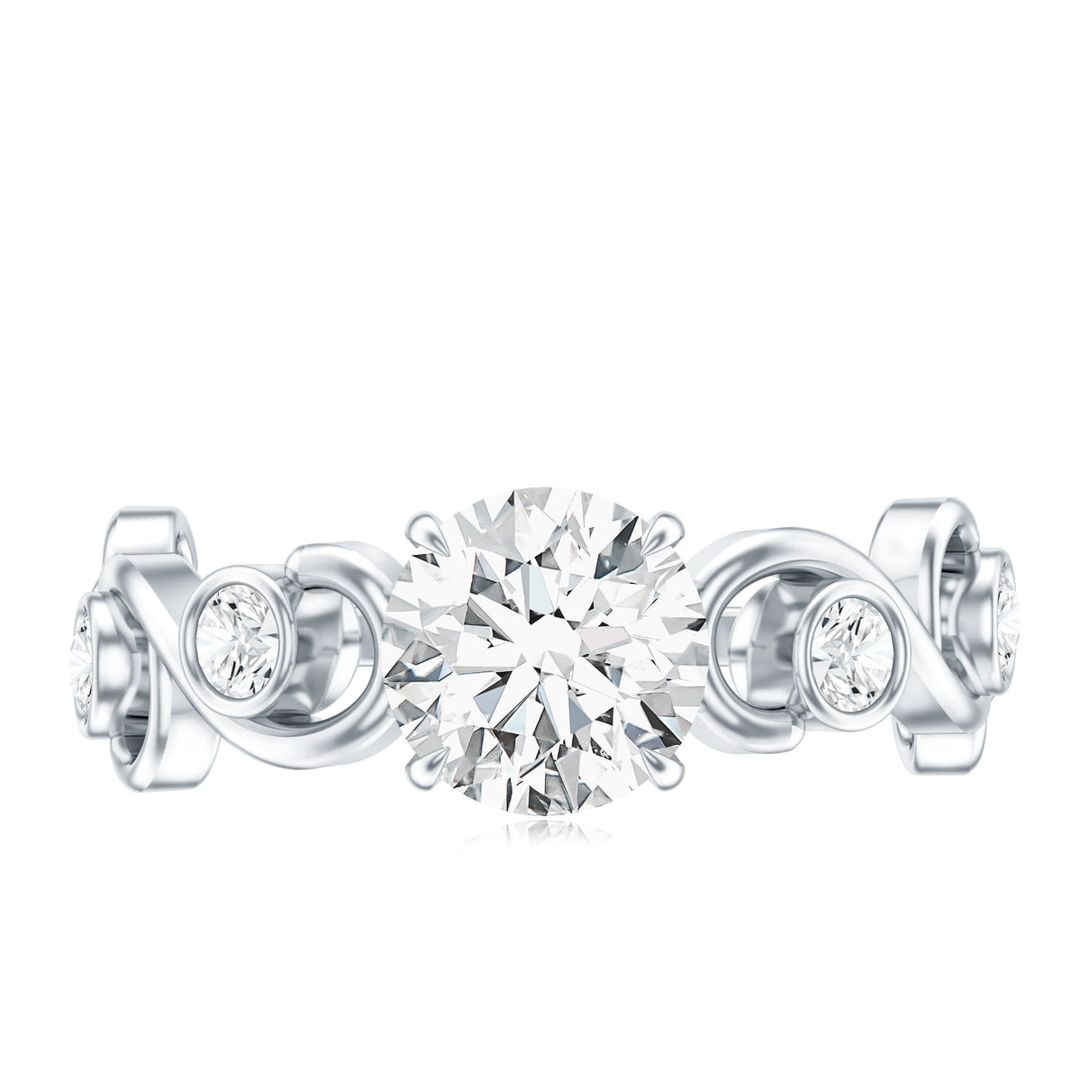 Certified Moissanite Engagement Ring with Ivy Scroll Shank