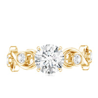 Certified Moissanite Engagement Ring with Ivy Scroll Shank