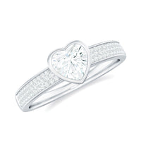 Bezel Set Moissanite Heart Shaped Engagement Ring with Side Stones