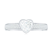 Bezel Set Moissanite Heart Shaped Engagement Ring with Side Stones