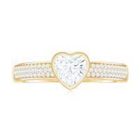 Bezel Set Moissanite Heart Shaped Engagement Ring with Side Stones